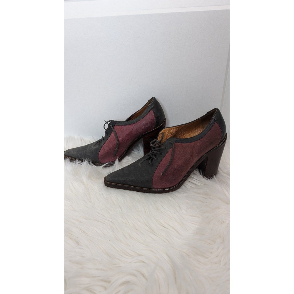 Moore Lime Peru Leather Pointy Toe Lace Up Oxford Stacked Heel Pumps Sz 6 - Picture 3 of 7